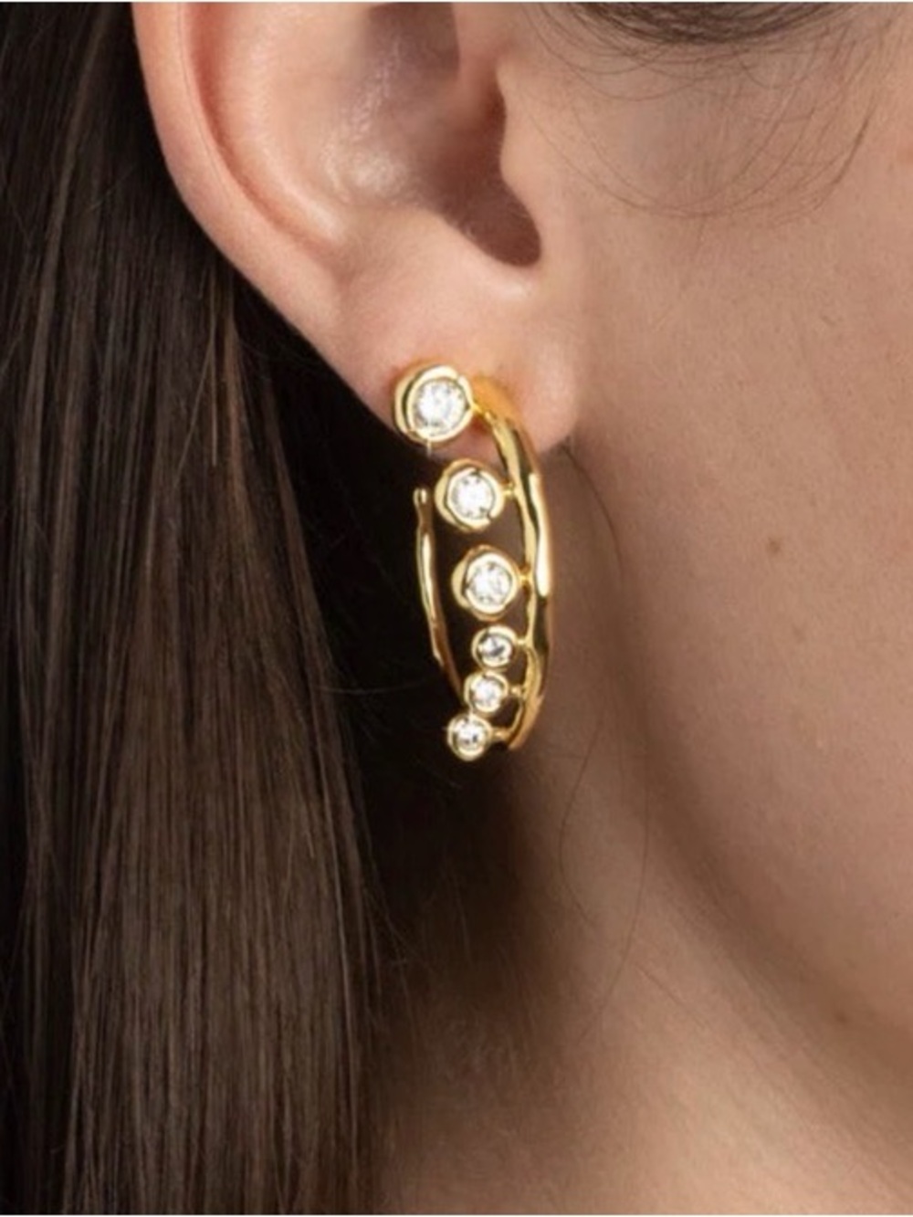 NEW Alexis Bittar Asterales Orb Hoop Earrings 14K Gold Plate Clear C Z JL11